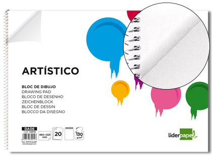 Bloc dibujo Liderpapel Artístico espiral 460x325mm. 20 hojas perforadas 130g/m² sin recuadro